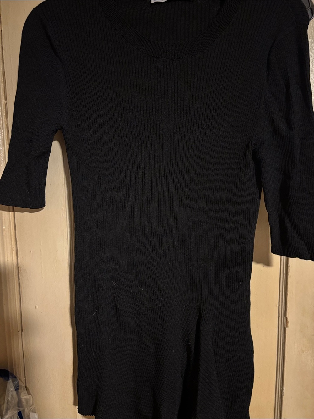 Zara 3/4 sleeve asymmetrical black ribbed tunic sz large very attractive